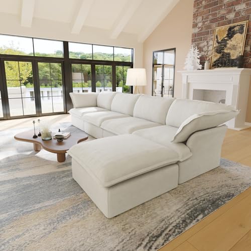 Beige 4 Seater Sectional Sofa with Storage Ottoman K7298