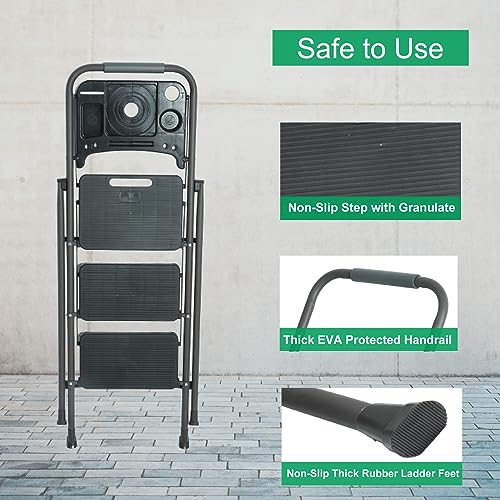 Folding Step Stool with Handrails and Tool Tray Platform, 330lbs G5616