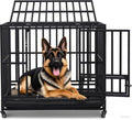 42" Large Metal Wire Dog Crate with Lockable Wheels, Double Door B31096