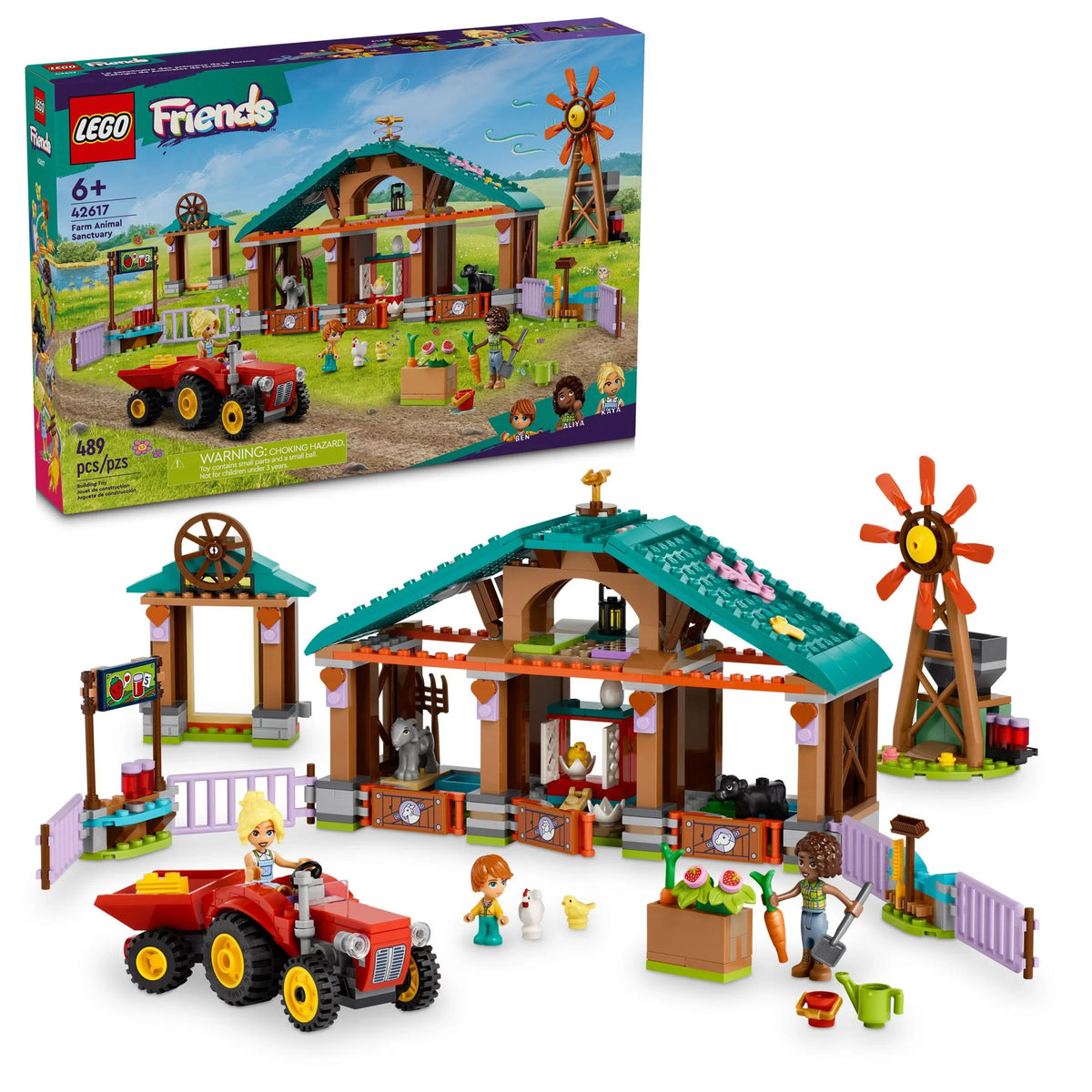 Farm Animal Sanctuary and Tractor Toy with 3 Mini-Doll Characters and 5 Farm Animal Toys Including a Baby Cow Q472