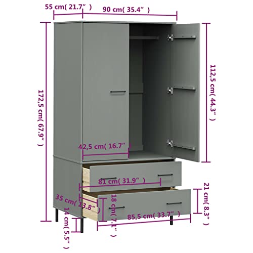 Gray Solid Wood Wardrobe with Metal Legs W9357