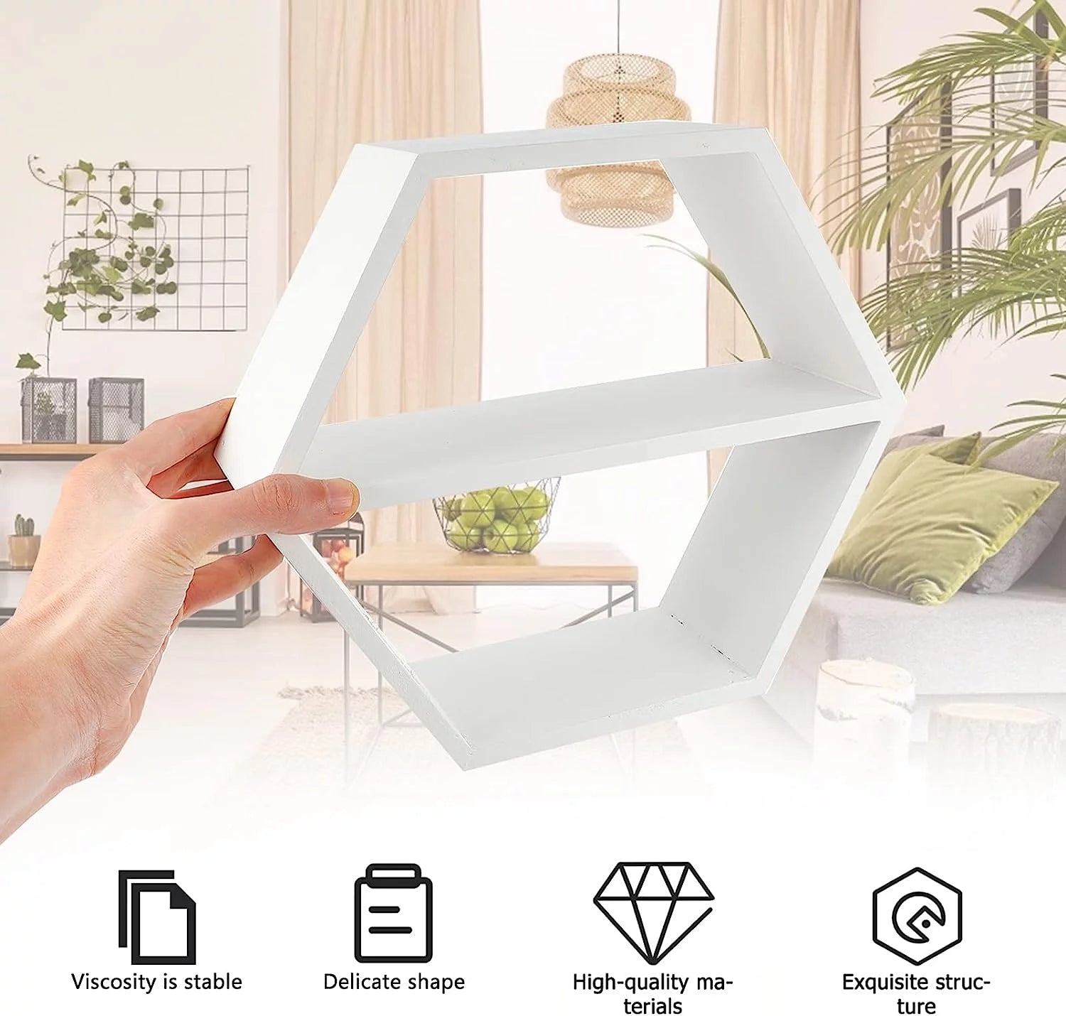 White Hexagon Floating Shelves A1560