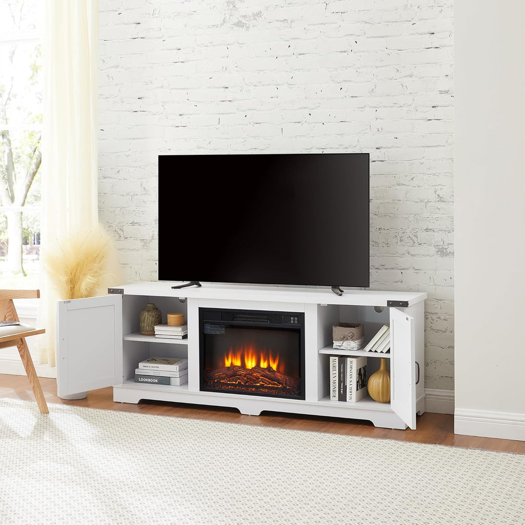 White Large Fireplace TV Stand with 23" Fireplace Insert R3581