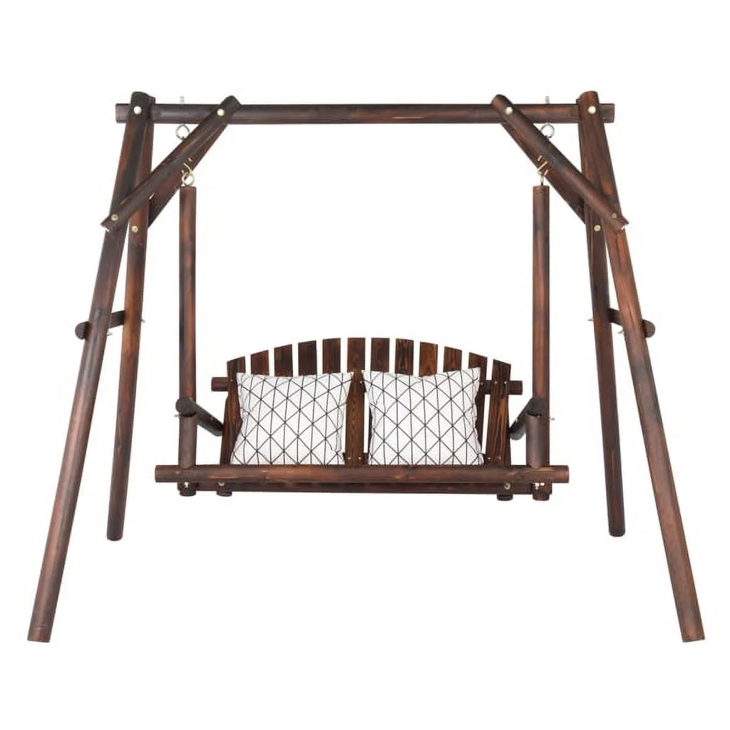 6.5ft Hardwood Patio Swing with Stand, Carbonized H2379