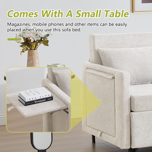 3-in-1 Sleeper Sofa Bed, 51'' Convertible Folding Couch with Pullout Bed, Chenille Futon Sleeper Sofa with Side Table and 2 Pillows, Grey X492320