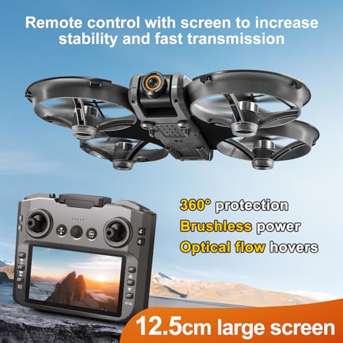 RC Drone with Screen On Controller, Brushless Motor Drone with Dual Cameras K888