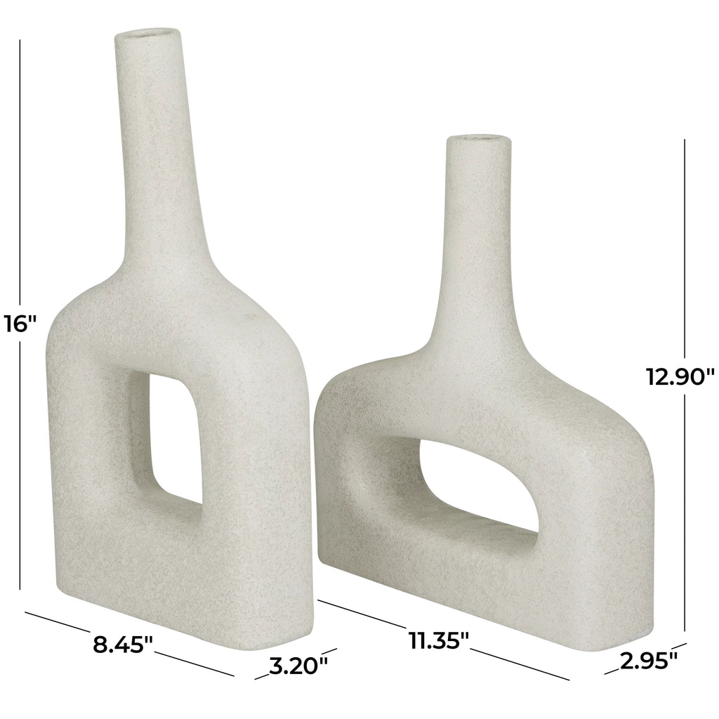 16" 13"H White Ceramic Vase Set of 2 T5207