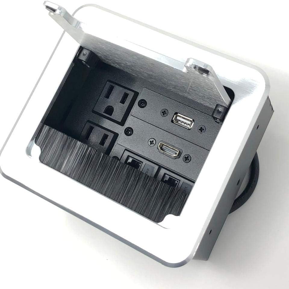 Silver Conference Table AV Box with 2 AC, 1 HDMI, 1 USB, 2 RJ45 L179377