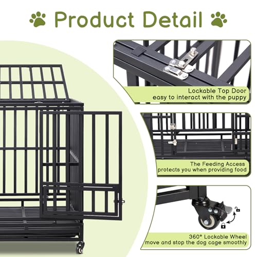 42" Large Metal Wire Dog Crate with Lockable Wheels, Double Door B31096