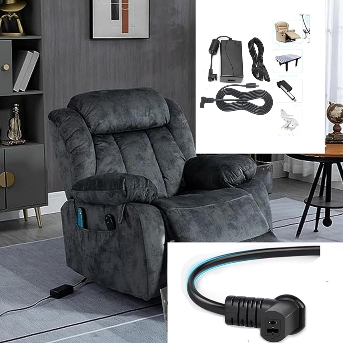 2-Pin Power Adapter with Extension L Shape Cable Cord for Lift Chair X110031