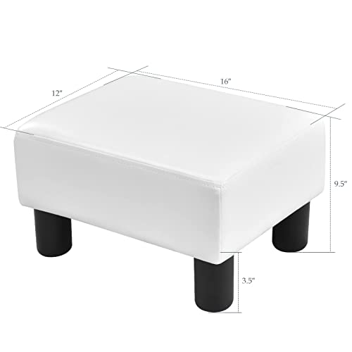 16" Small PU Leather Ottoman with Padded Seat Plastic Wood Legs (Red) O36787