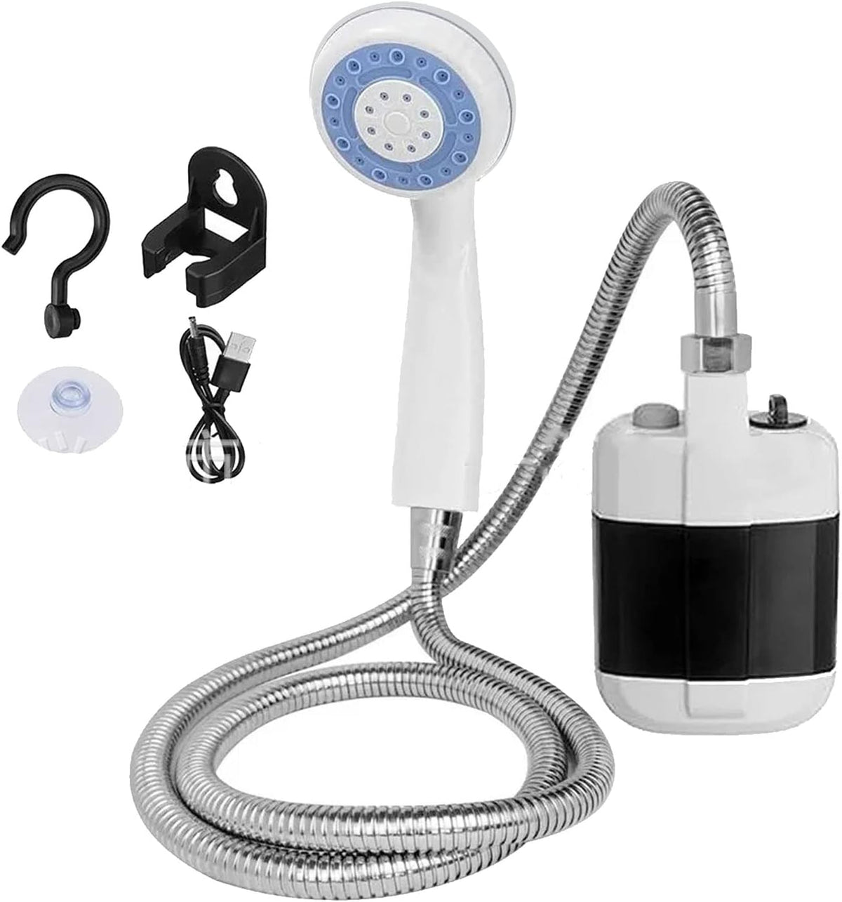 Portable Electric Shower with Battery Powered Pump Shower Head Nozzle E7445