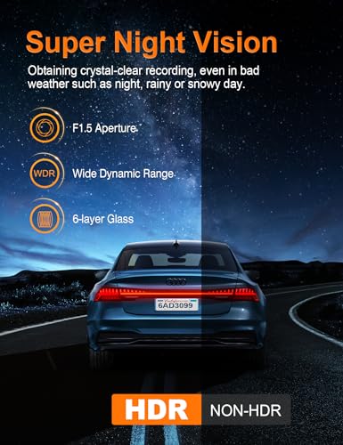 4K Dash Cam with Touch Screen, Built-in 5G WiFi, 64GB Card, Night Vision, Loop Recording U452363