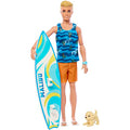 Poseable Blonde Ken Beach Doll with Surfboard and Pet Puppy Z5625