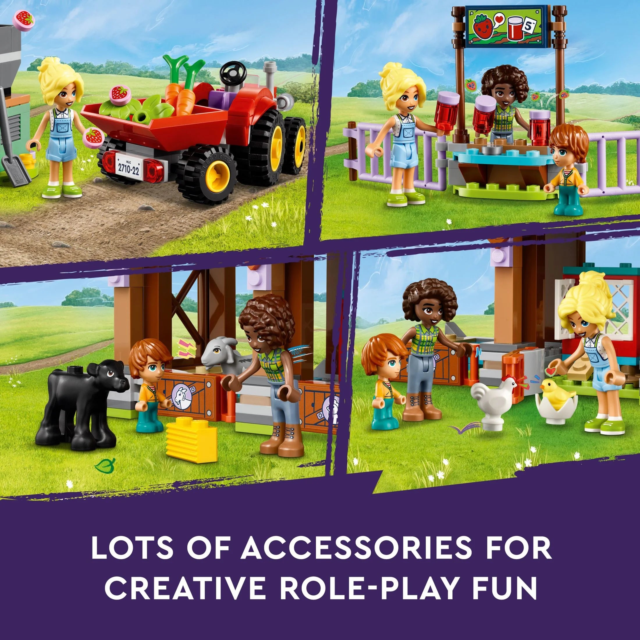 Farm Animal Sanctuary and Tractor Toy with 3 Mini-Doll Characters and 5 Farm Animal Toys Including a Baby Cow Q472