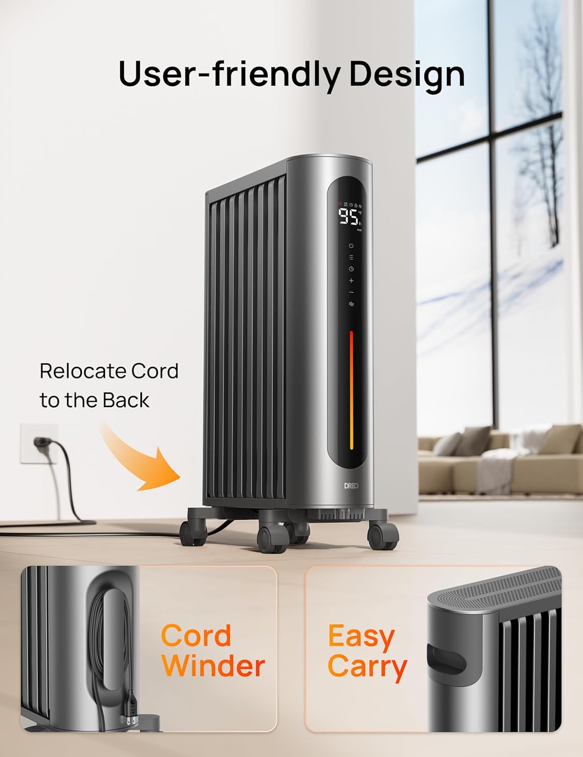 1500W Oil Filled Radiator Heater with Remote Control, Gray I104438