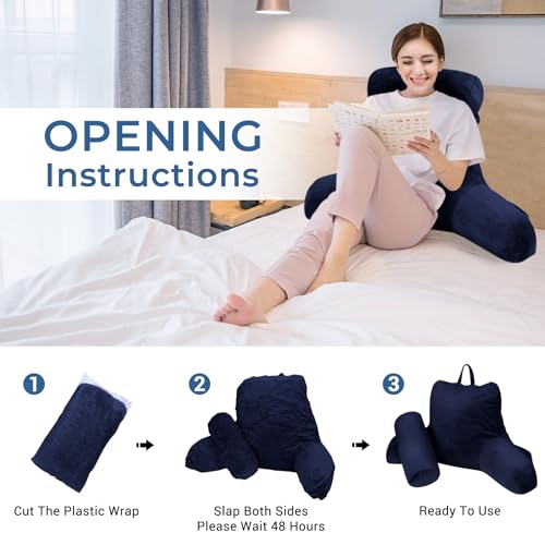 Grey Backrest Pillow with Arms, Headrest, Pockets, Removable Washable Cover, Detachable Neck Roll (Large 27") X66466