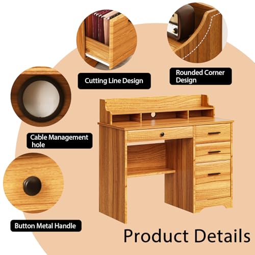 White 44 Inch Computer Desk with Storage Drawers and Hutch T4577