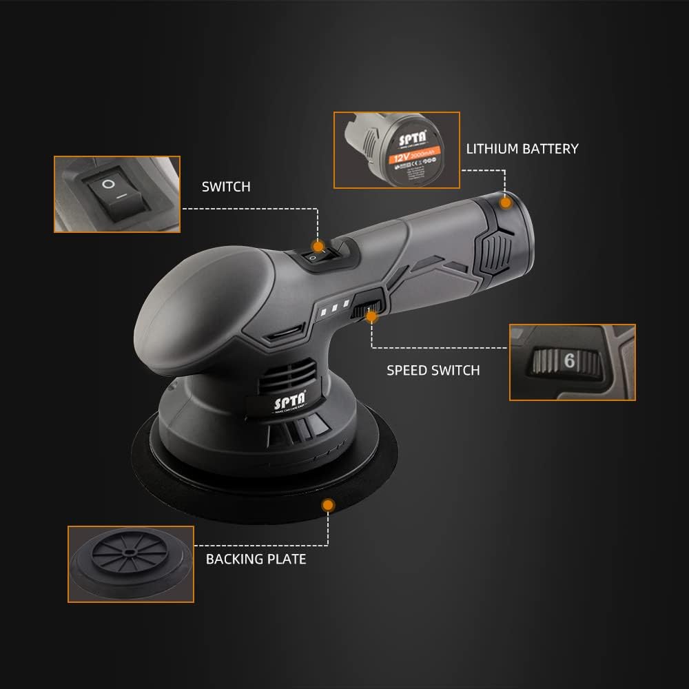 Cordless Car Buffer Polisher with 2Pcs 12V Lithium Rechargeable Battery Brushless Polisher, 2.0Ah M9987