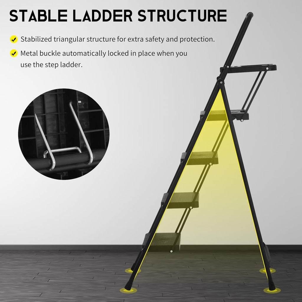 Black Steel Folding Step Stool with Tool Tray Q4159