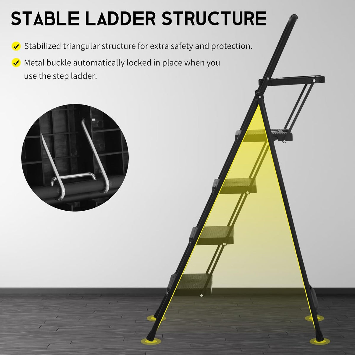 Black Steel Folding Step Stool with Tool Tray Q4159