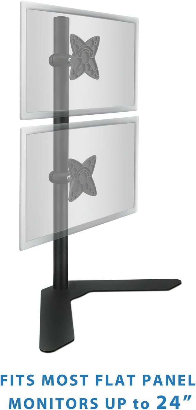 Dual Monitor Stand Vertical Stack Free Standing Desk Mount Adjustable Height Black J44562