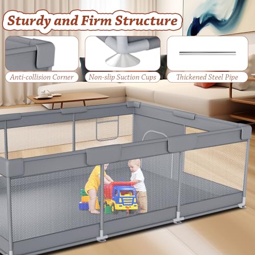 Extra Large 74" x 50" Baby Playpen with Breathable Mesh J5767