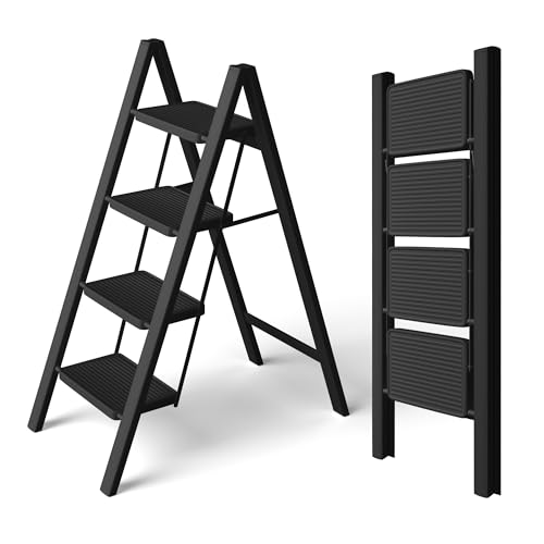 Black Steel Folding Step Ladder with Anti-Slip Wide Pedal S5020