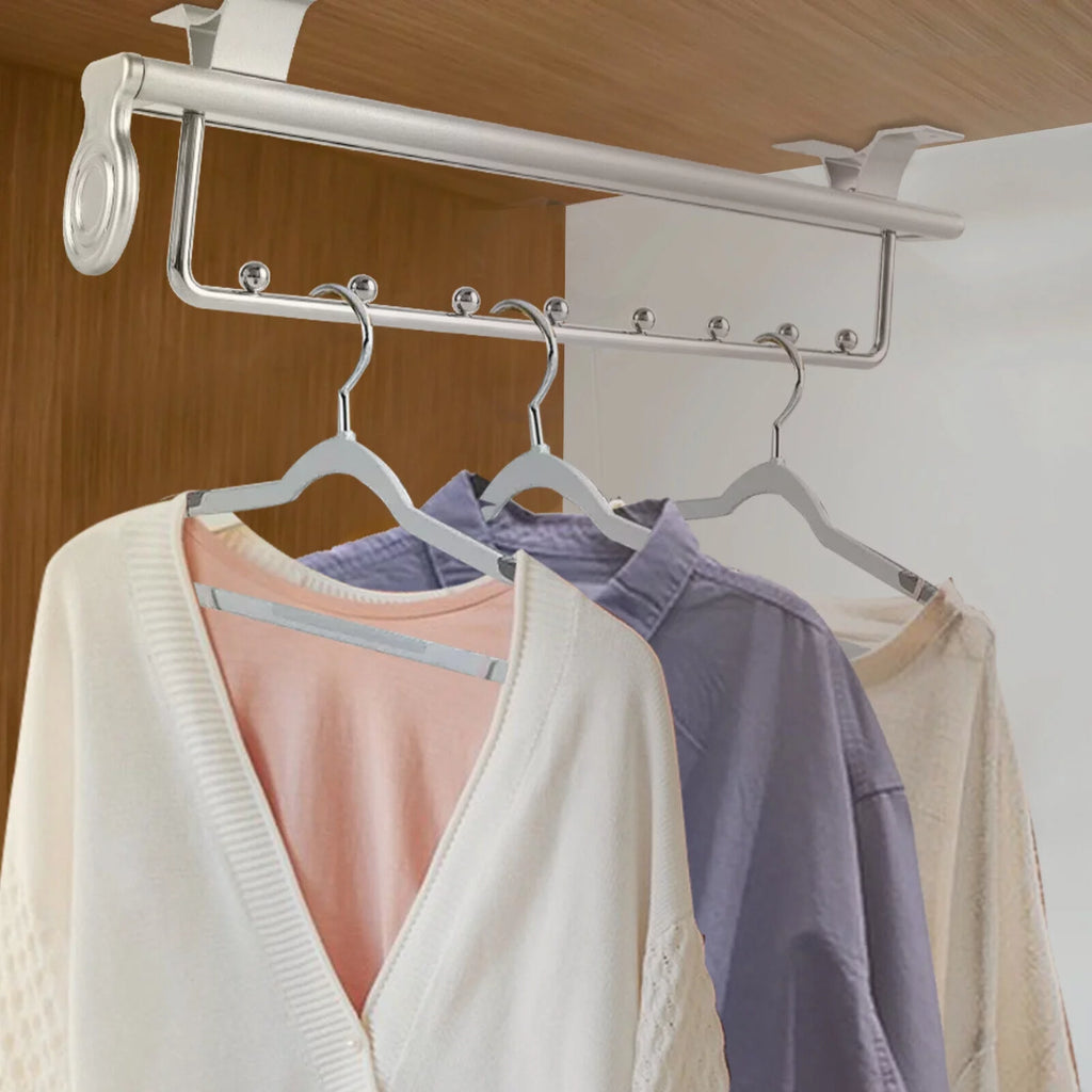 Stainless Steel Clothes Rail Retractable Closet Pull Out Rod 46x14x10cm I391778