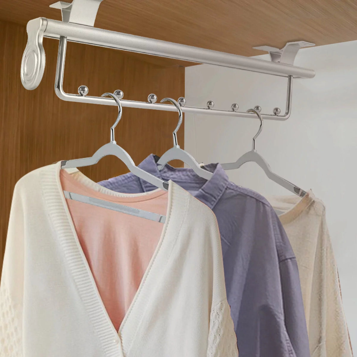 Stainless Steel Clothes Rail Retractable Closet Pull Out Rod 46x14x10cm I391778