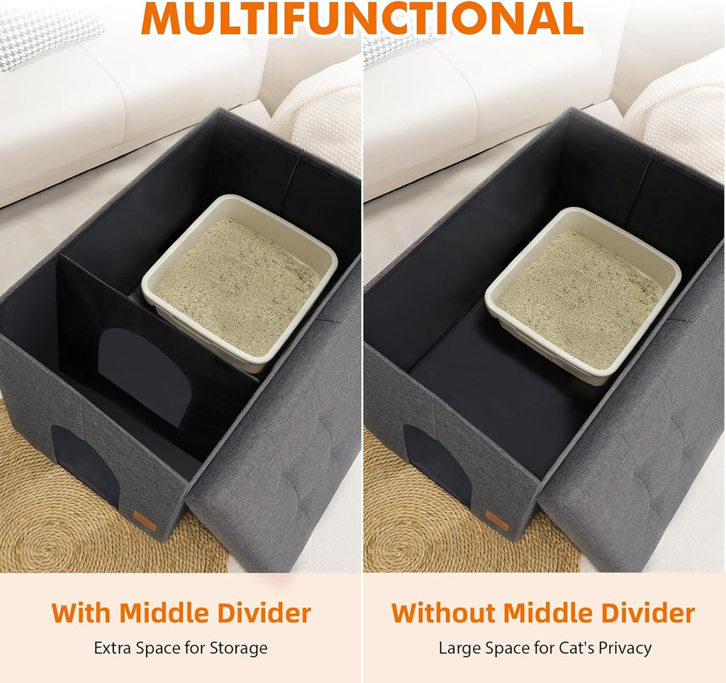Gray Cat Litter Box Enclosure Furniture Ottoman with Flip-Up Lid (30 x 20 x 20 Inches) Z844589