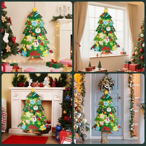 3.3FT Felt Christmas Tree with 32 Ornaments and String Lights J7577