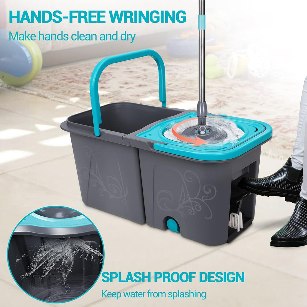 Spin Mop and Bucket with Wringer Set, Microfiber Mop Bucket with 6 Replacement Refills R897