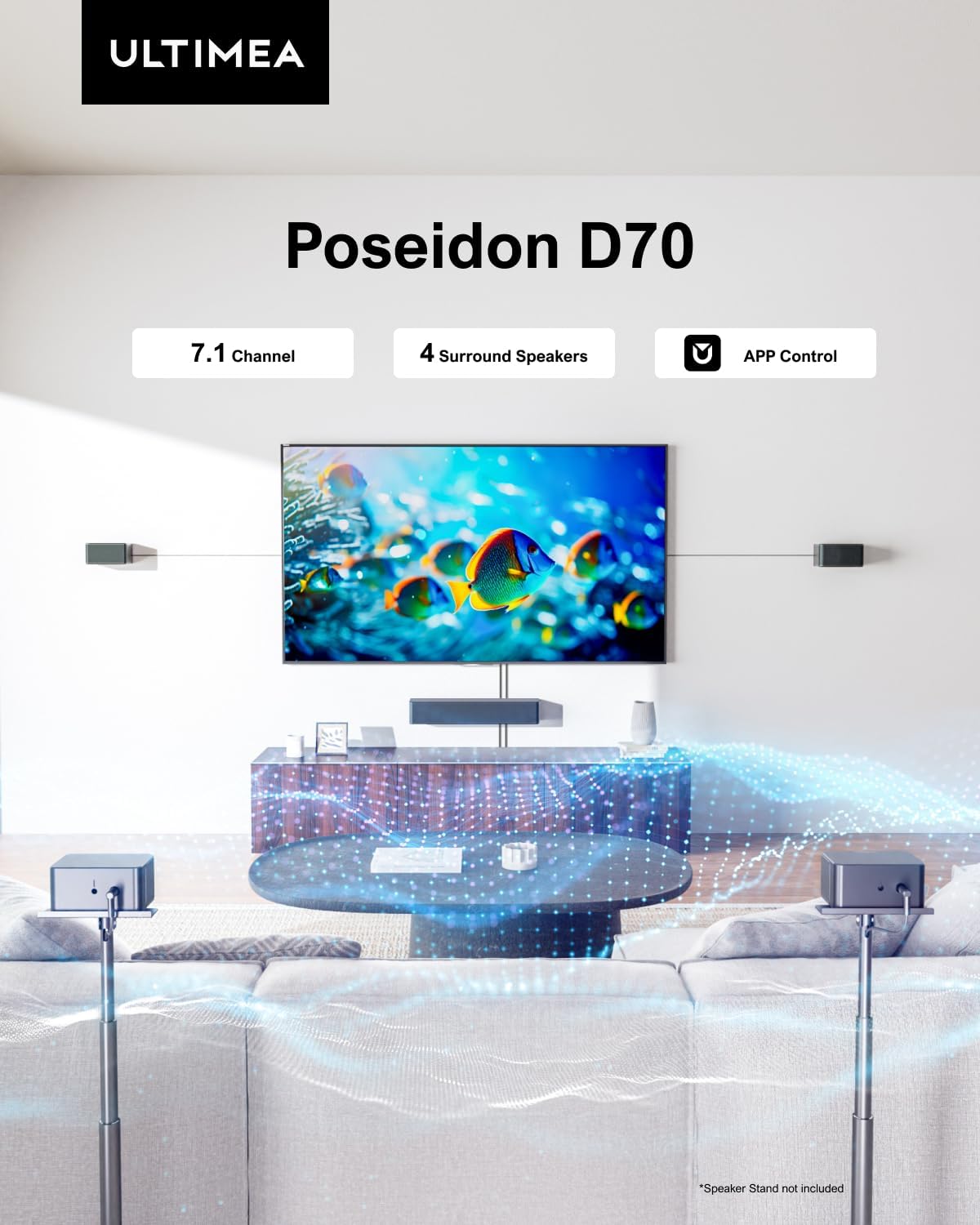 7.1 Virtual Surround Sound System with Subwoofer and Wired Surround Speakers, Peak Power 410W O724