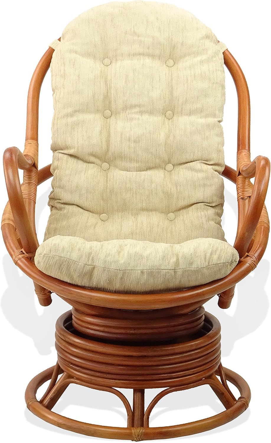 2 PC Natural Rattan Swivel Rocking Chair Set with Cream Cushion and Coffee Table H26882