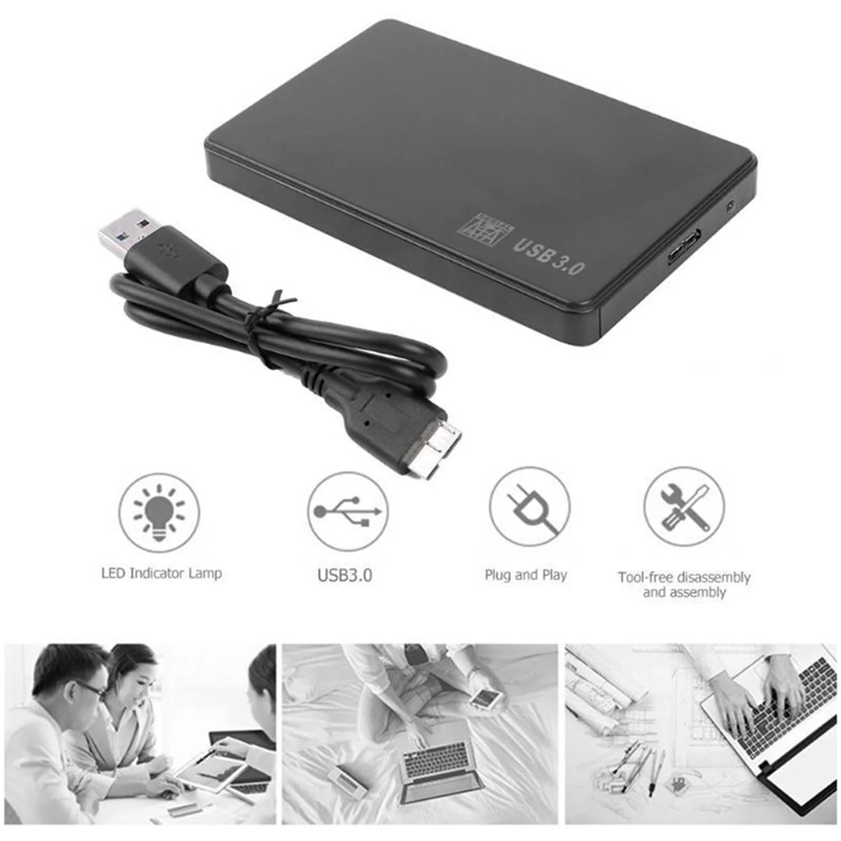 2.5In to USB 3.0 Solid State Enclosure Mobile Hard Disk Cassette with Cable L78510
