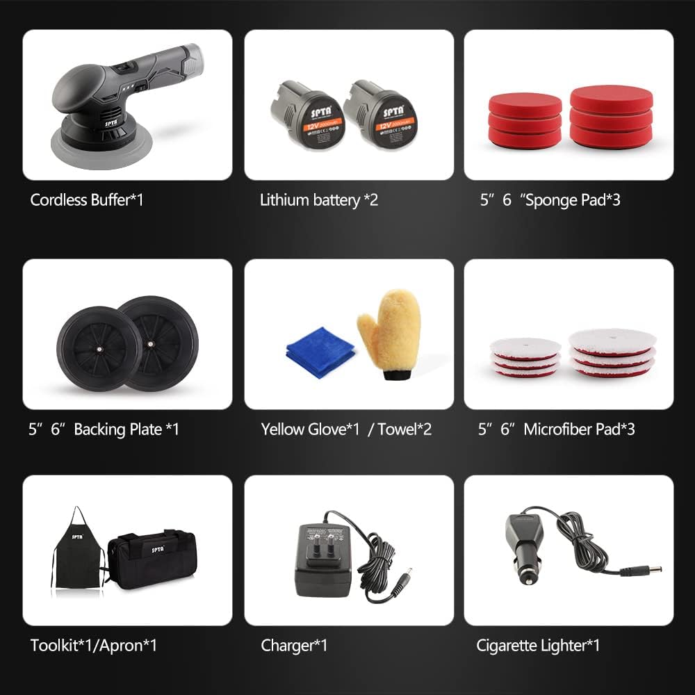 Cordless Car Buffer Polisher with 2Pcs 12V Lithium Rechargeable Battery Brushless Polisher, 2.0Ah M9987