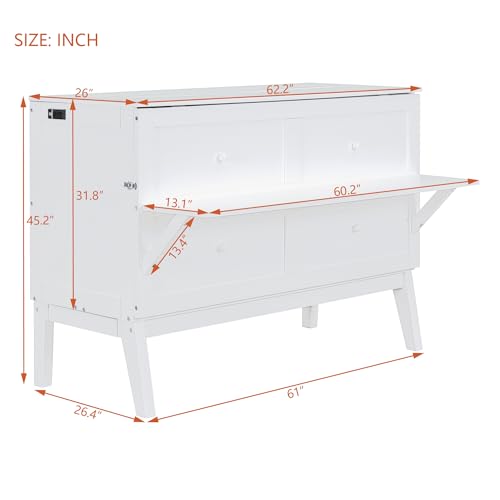 Grey Wood Queen Murphy Bed with Desk and Shelves H214