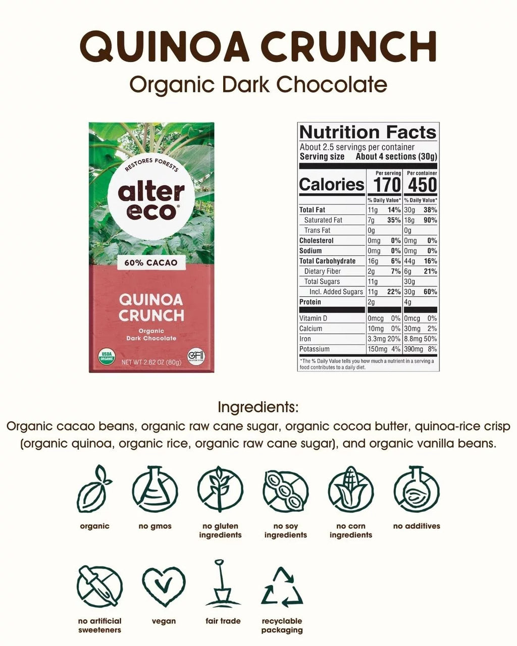 Organic Dark Chocolate Quinoa 2.82 oz Pack of 3 C16768