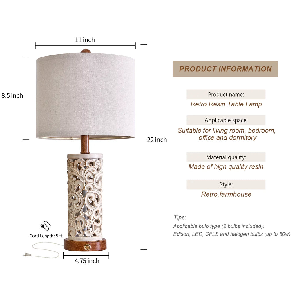 Rustic Table Lamp Set of 2 3 Way Dimmable 22" with 2 USB Ports X869