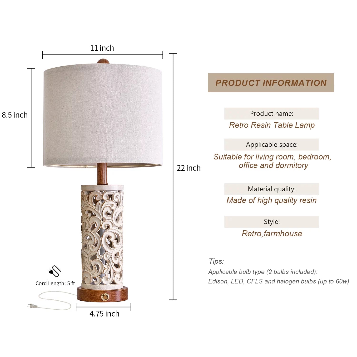 Rustic Table Lamp Set of 2 3 Way Dimmable 22" with 2 USB Ports X869