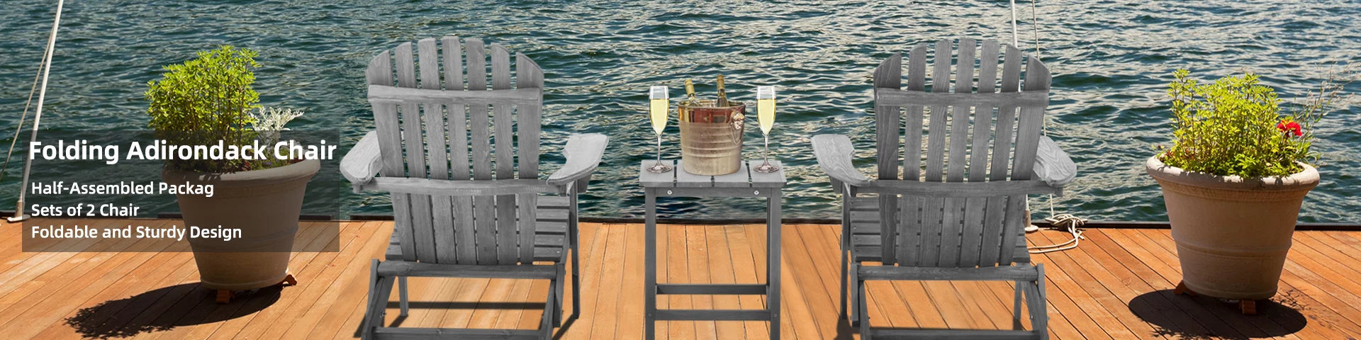 Gray Wooden Folding Adirondack Chair Set of 2 G8048