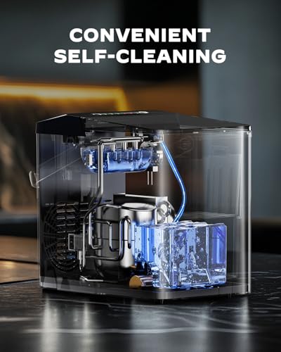 Black Self-Cleaning Ice Machine, 26Lbs/24H, 2 Sizes of Bullet Ice H207