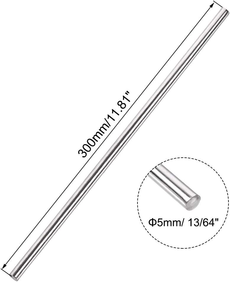 5mm x 300mm 304 Stainless Steel Solid Round Rod 5pcs I85339