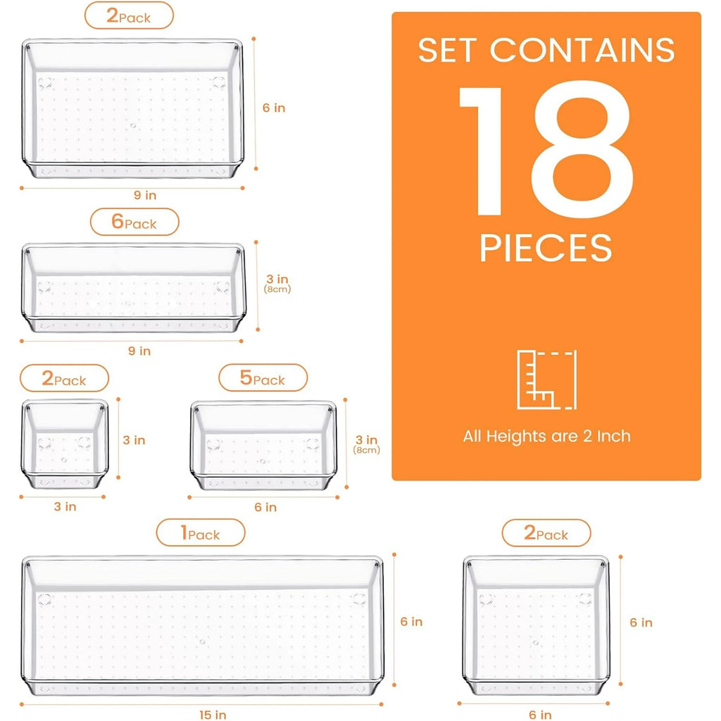 14 PCS Clear Plastic Drawer Organizer Set R7387
