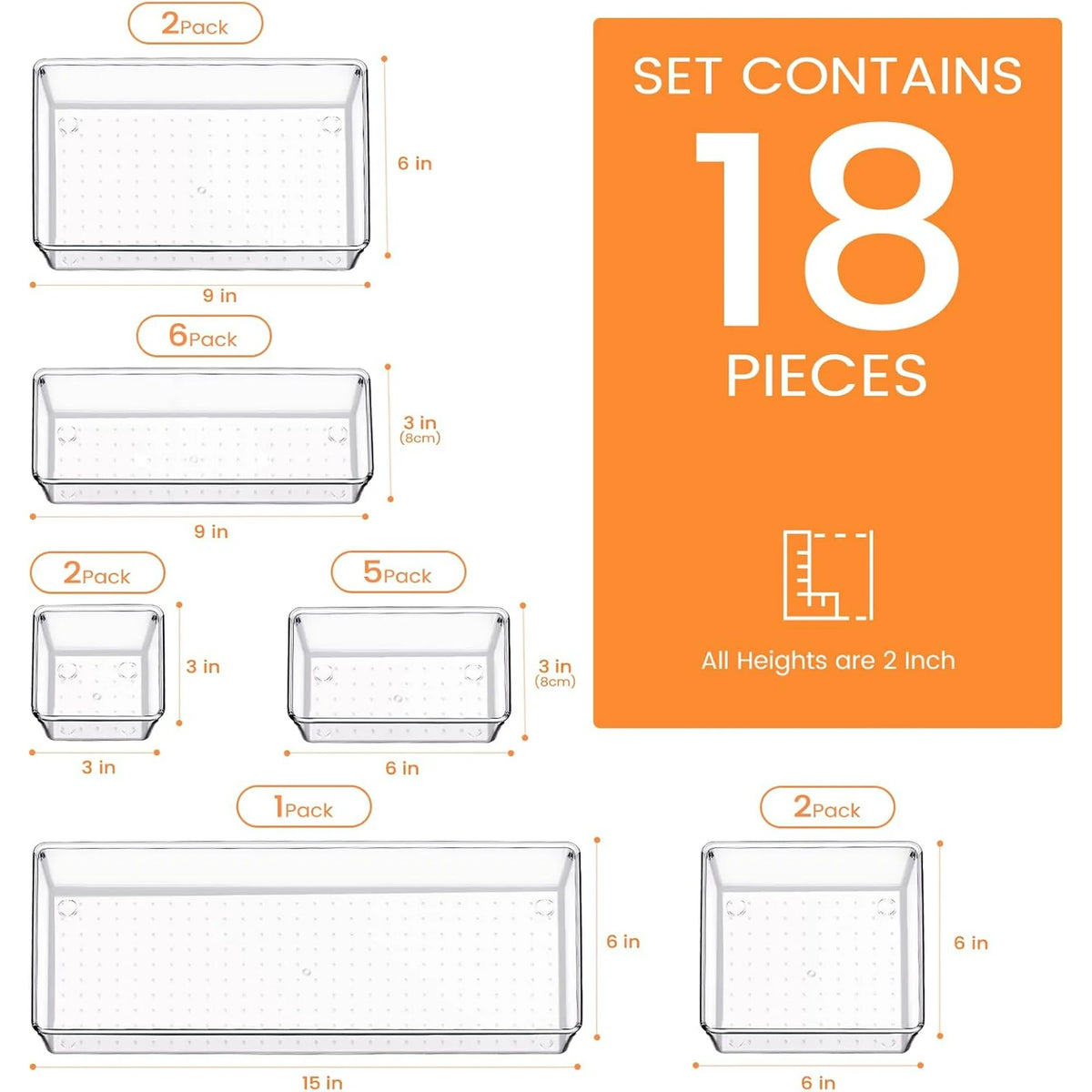 14 PCS Clear Plastic Drawer Organizer Set R7387