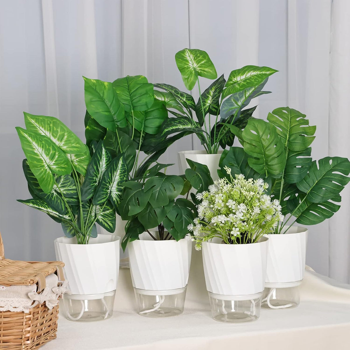 6 Pack Self Watering White Plant Pots Q424255