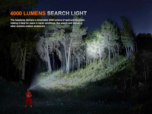 4000 Lumen USB-C Rechargeable Headlamp with Spotlight, Floodlight and Red Light U3847