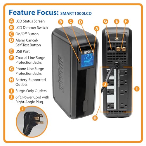 Black 1500VA UPS Battery Backup with 8 Outlets O52900