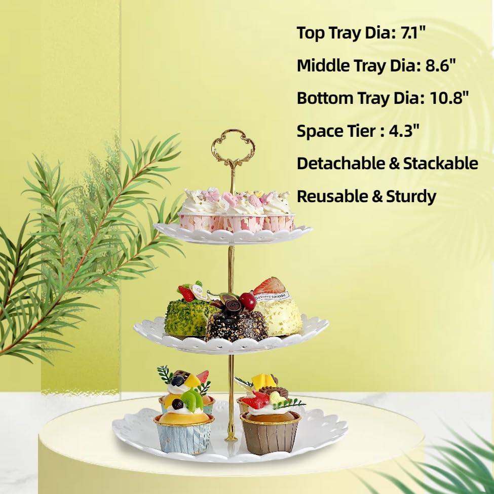 2 Pack White 3 Tier Plastic Dessert Cupcake Stand D598